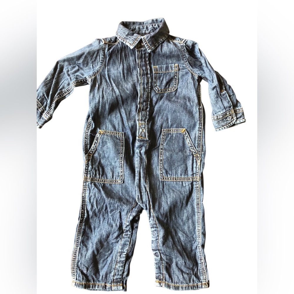 4/$20 Baby Gap Snap Up Denim Blue Jeans Long Sleeve & Pants Jumpsuit Sz 6-12 Mo